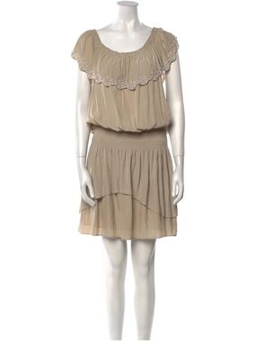 RAMY BROOK: Women's Beige Ruffled Cap-Sleeve Tiered Dress Size: L
